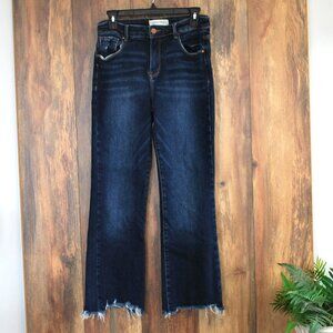 Risen High Rise Frayed Slim Fit Jeans for Women in Medium Wash 7/28